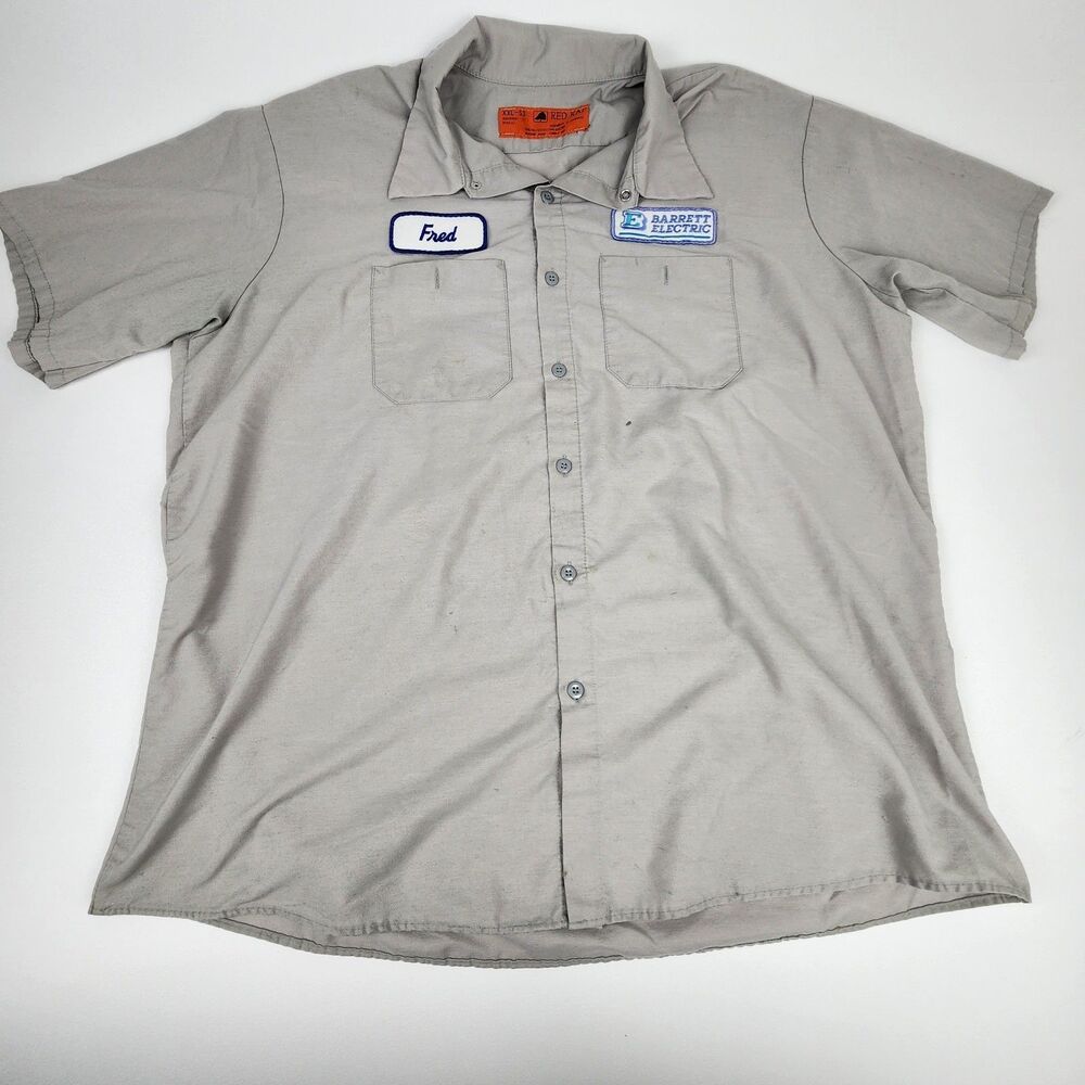 Red Kap Work Shirt Mens 2XL Tan Short Sleeve Barrett Electric Uniform Fred